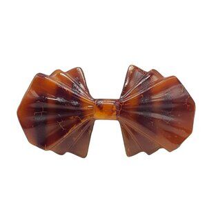 Vintage Mauritius Brown Faux Tortoise Shell Style Bow Hair Clip With Metal Clasp